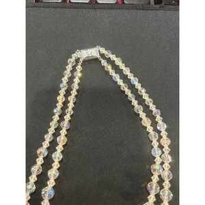 VintageDouble Strand Aurora Borealis Crystal AB Faceted Beads Silver Clasp
(819)